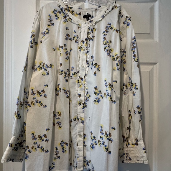 Talbots White Floral Blouse with Blue and Yellow Accents - Picture 1 of 5